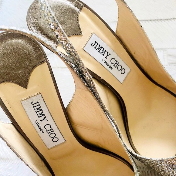 Jimmy Choo Clue Glitter Slingback Platform Heels - Picture 9 of 15